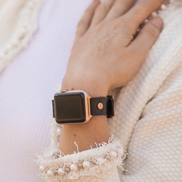 Apple iWatch Series 7 Dark Brown Leather Band Rose Gold Jewelry Strap Bracelet main image 8
